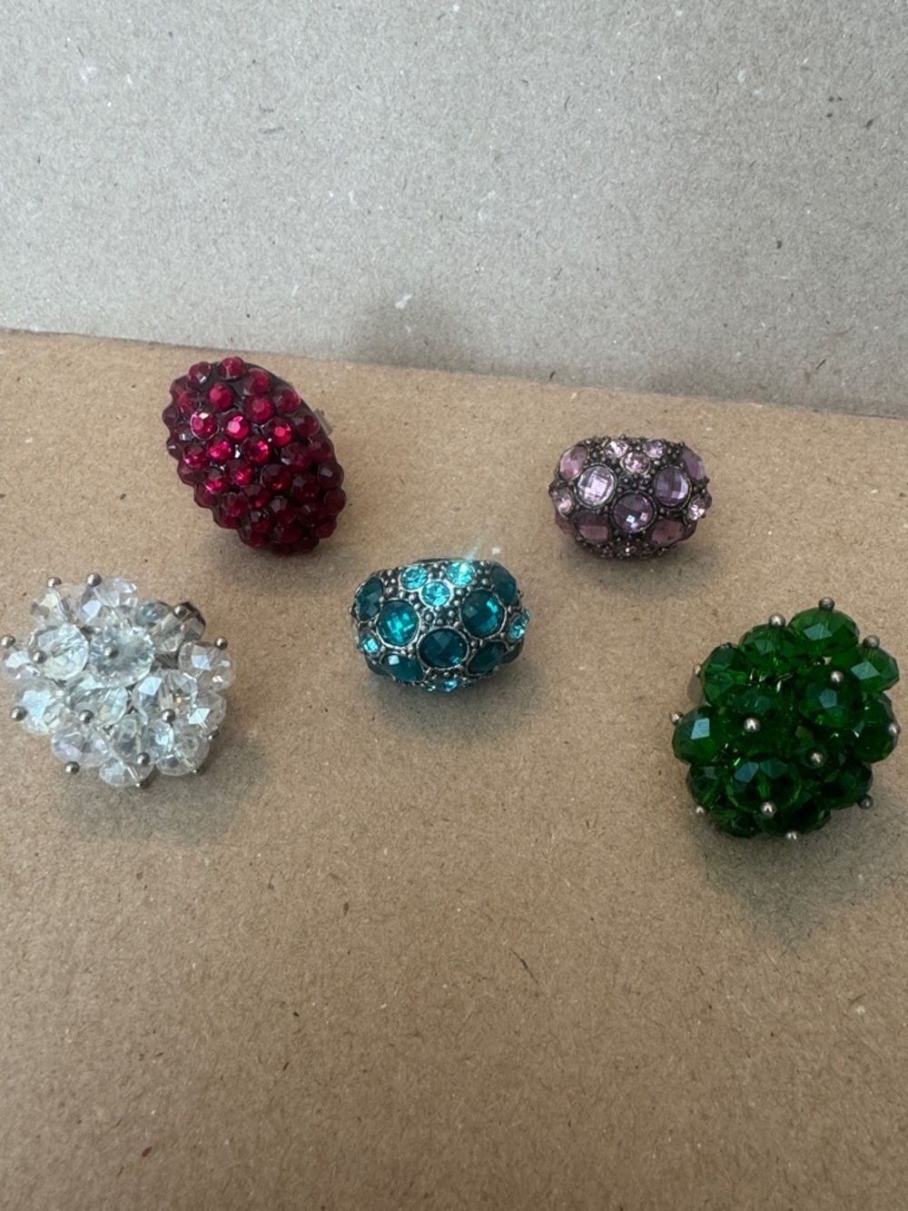 Multi-Color Cluster Crystal Rings - Red Pink Teal Green White